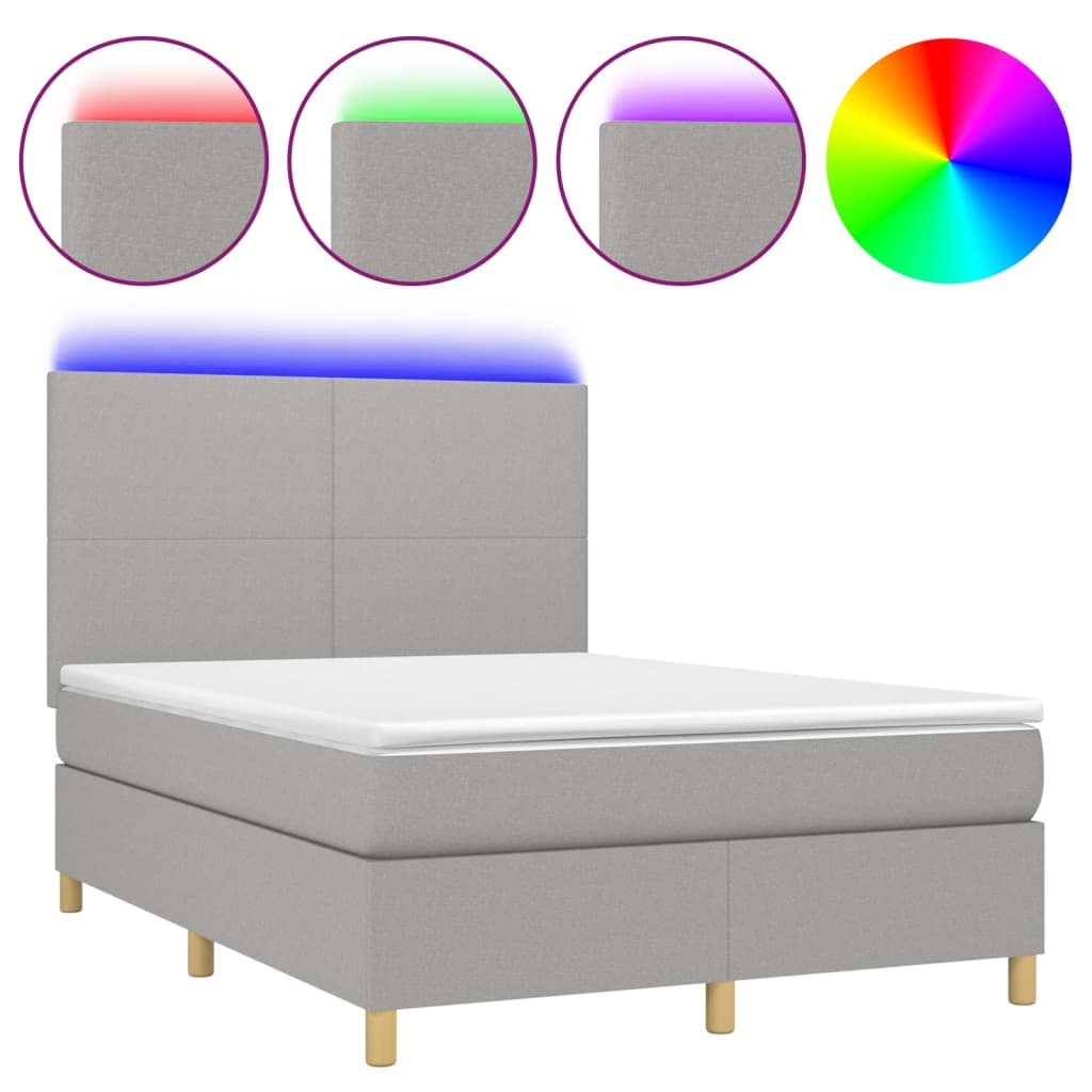 Sommier à lattes de lit et matelas et LED Gris clair 140x200 cm - XIOS