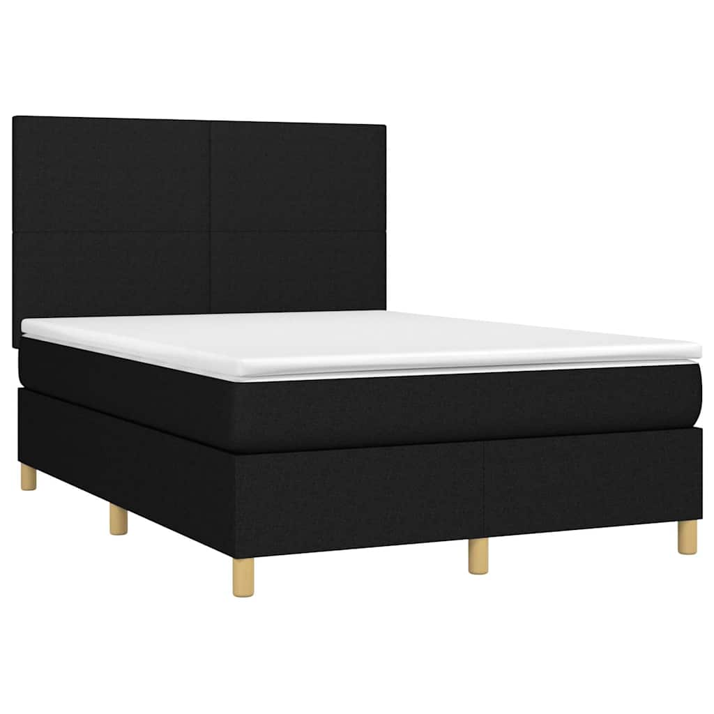 Sommier à lattes de lit et matelas et LED Noir 140x200 cm Tissu - XIOS