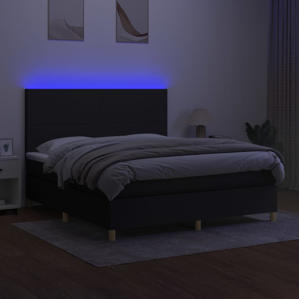 Sommier à lattes de lit et matelas et LED Noir 160x200 cm Tissu - XIOS