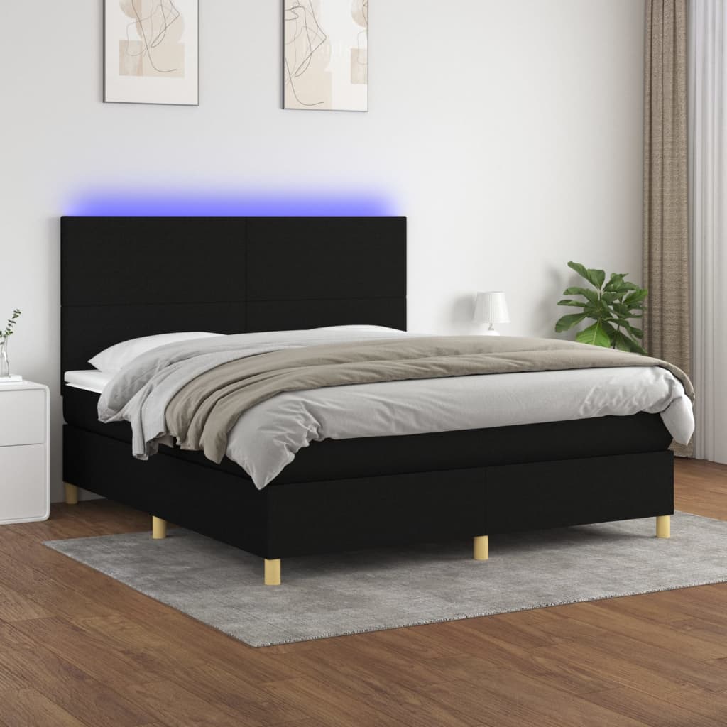 Sommier à lattes de lit et matelas et LED Noir 160x200 cm Tissu - XIOS