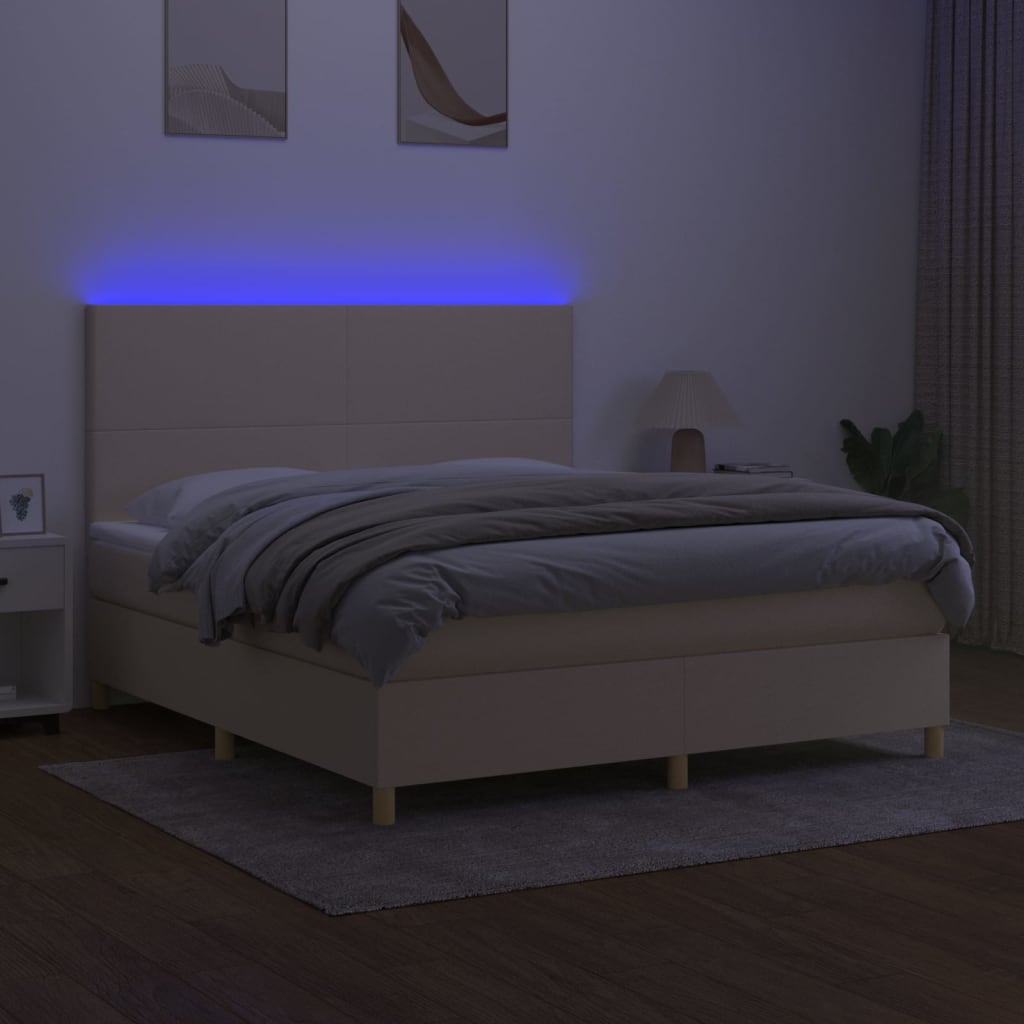 Sommier à lattes de lit et matelas et LED Crème 160x200cm Tissu - XIOS
