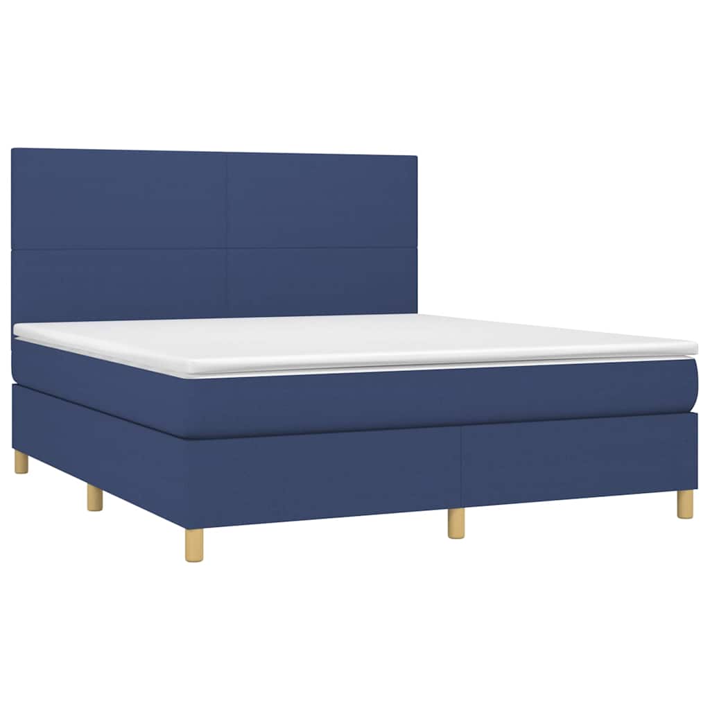 Sommier à lattes de lit et matelas et LED Bleu 160x200 cm Tissu