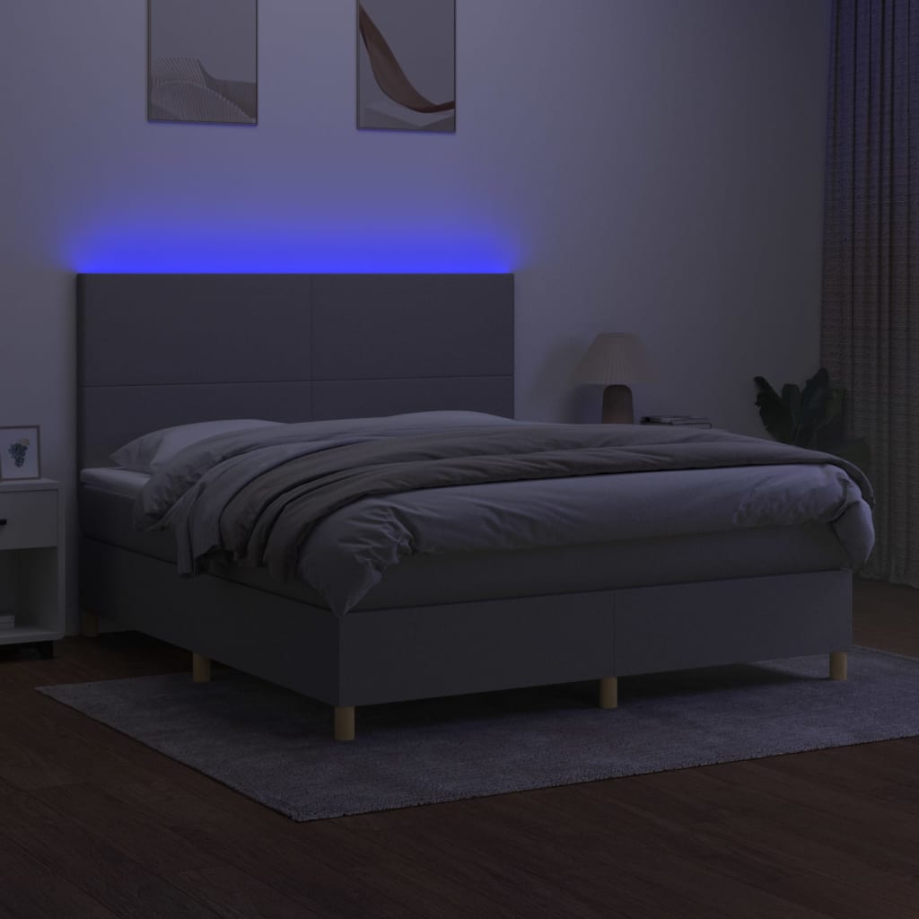 Sommier à lattes de lit et matelas et LED Gris clair 180x200 cm - XIOS