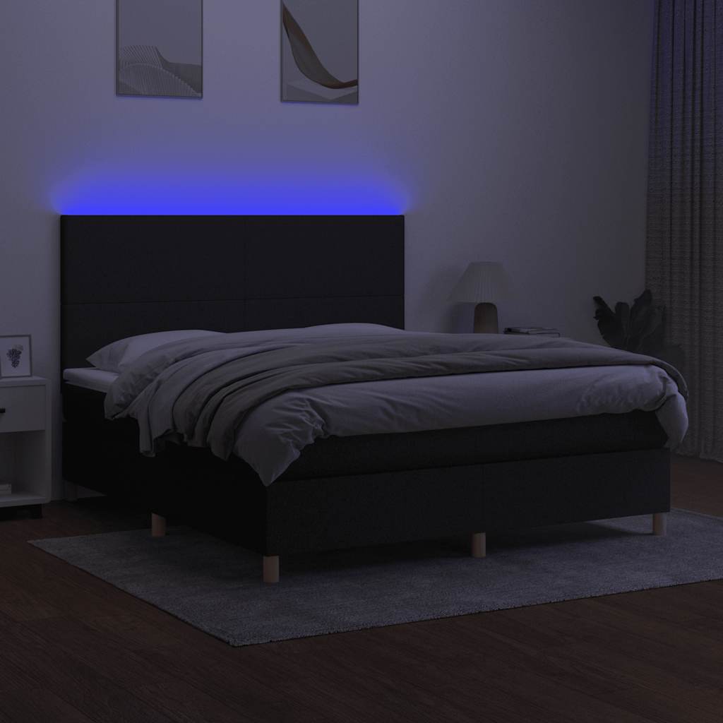 Sommier à lattes de lit et matelas et LED Noir 180x200 cm Tissu - XIOS