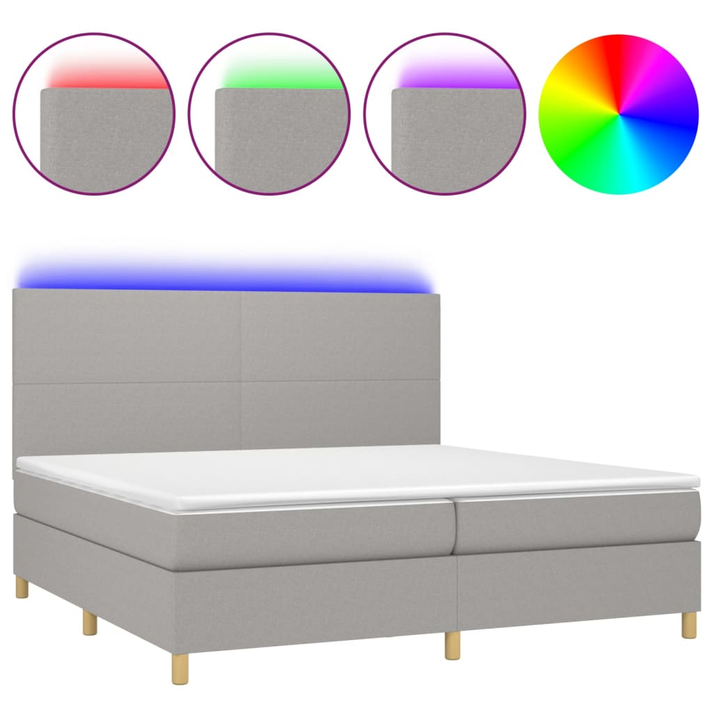 Sommier à lattes de lit et matelas et LED Gris clair 200x200 cm - XIOS