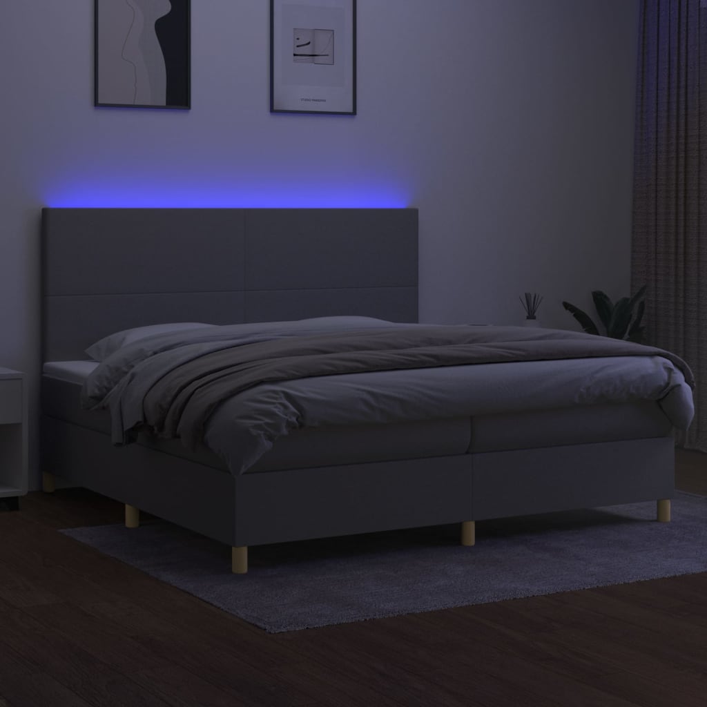 Sommier à lattes de lit et matelas et LED Gris clair 200x200 cm - XIOS