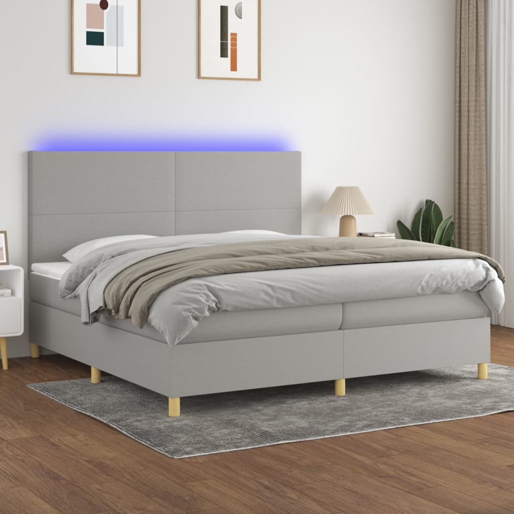 Sommier à lattes de lit et matelas et LED Gris clair 200x200 cm - XIOS