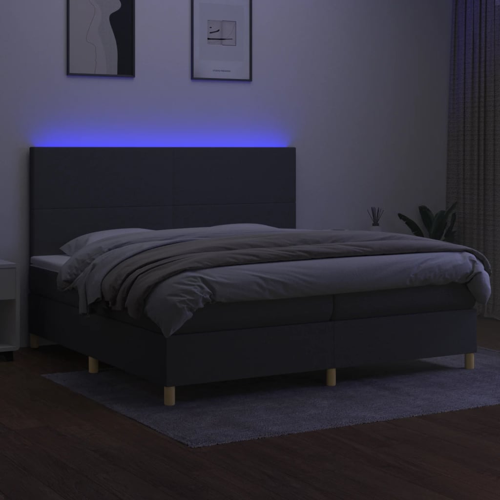 Sommier à lattes de lit et matelas et LED Gris foncé 200x200 cm - XIOS