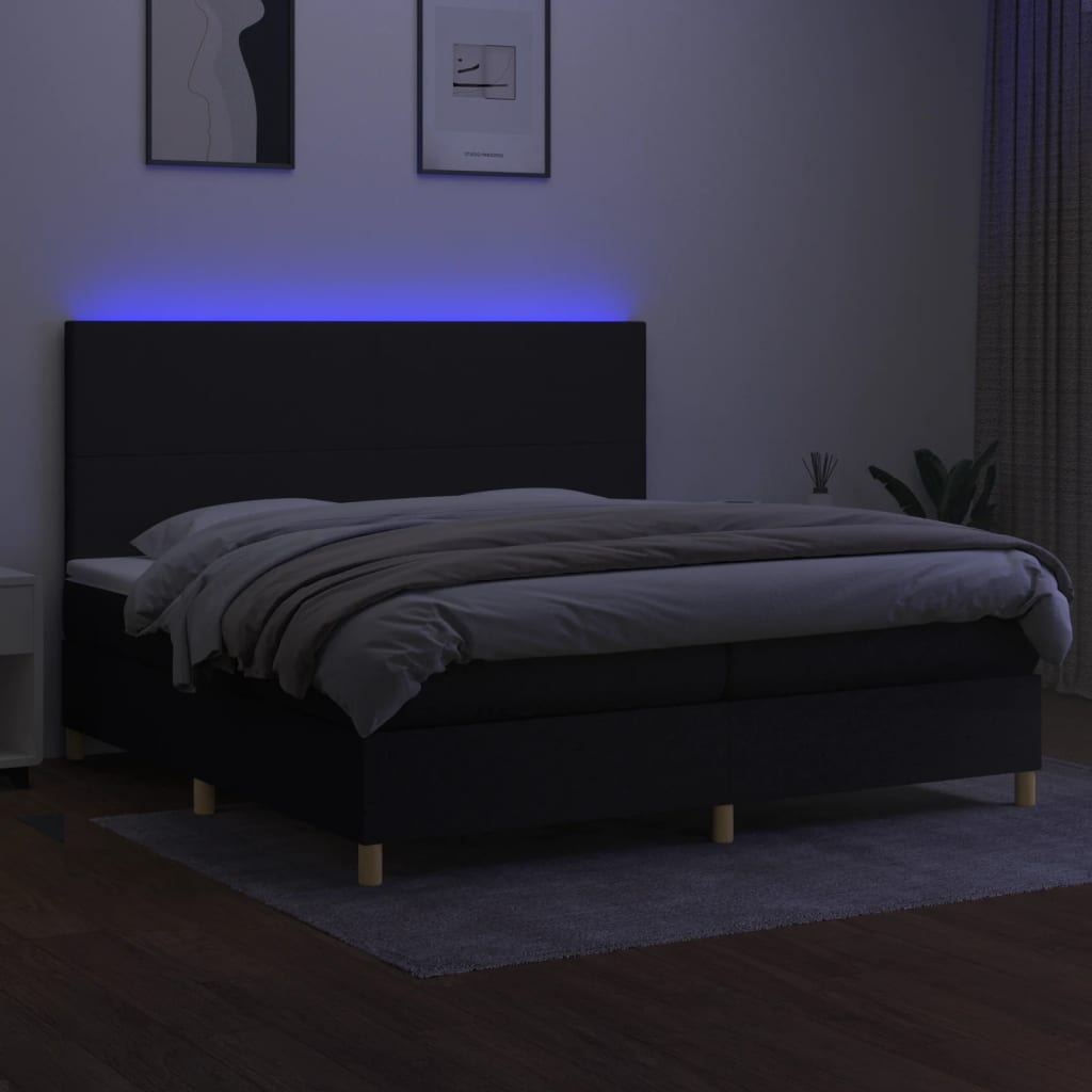 Sommier à lattes de lit et matelas et LED Noir 200x200 cm Tissu - XIOS