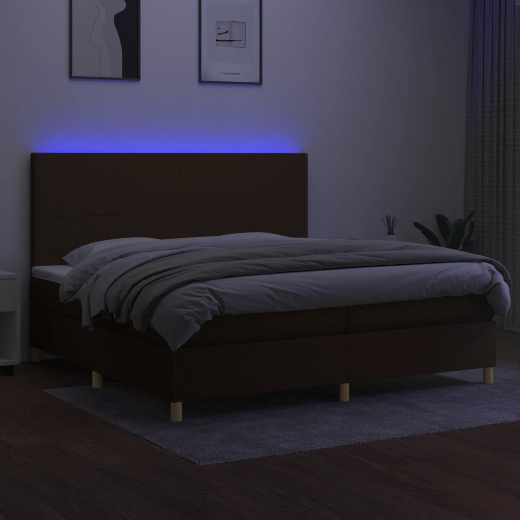 Sommier à lattes de lit matelas et LED Marron foncé 200x200 cm - XIOS