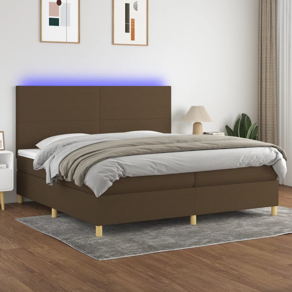 Sommier à lattes de lit matelas et LED Marron foncé 200x200 cm - XIOS