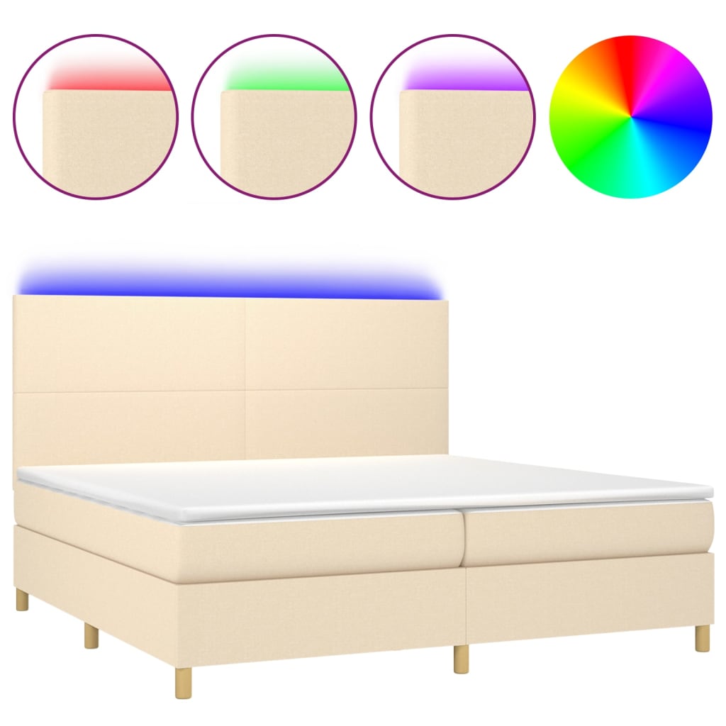 Sommier à lattes de lit et matelas et LED Crème 200x200cm Tissu - XIOS