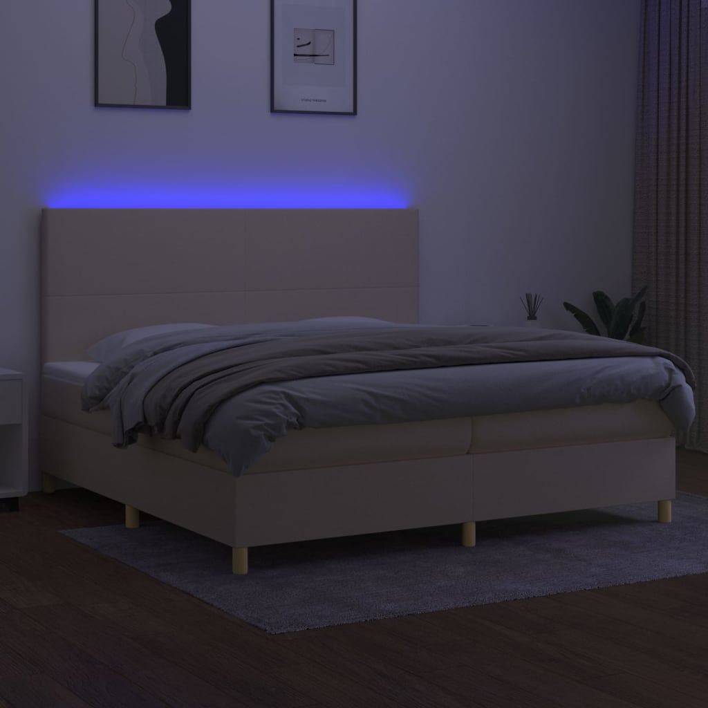 Sommier à lattes de lit et matelas et LED Crème 200x200cm Tissu - XIOS