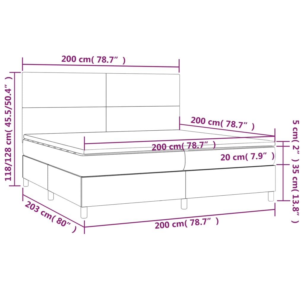 Sommier à lattes de lit et matelas et LED Crème 200x200cm Tissu - XIOS