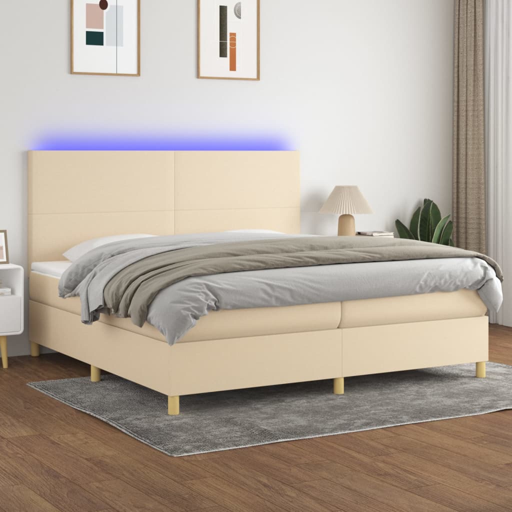 Sommier à lattes de lit et matelas et LED Crème 200x200cm Tissu - XIOS