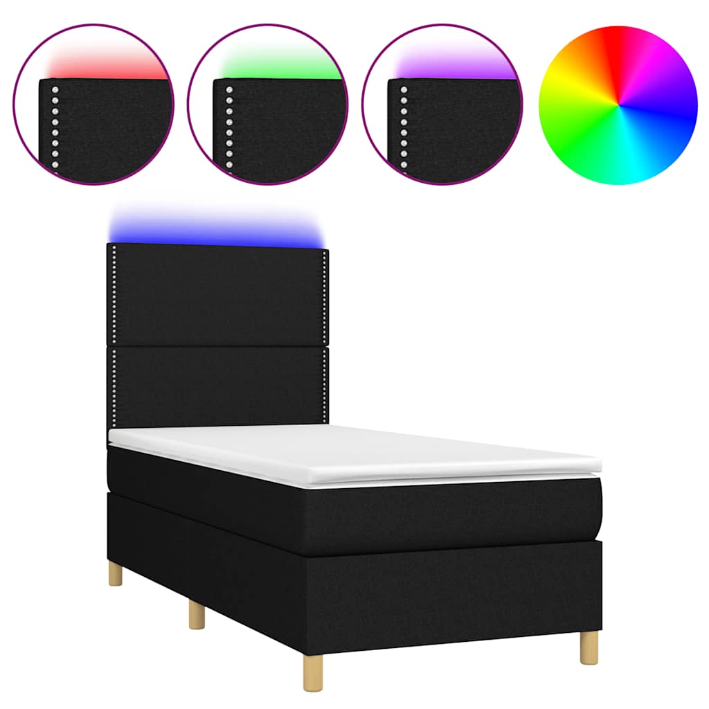 Sommier à lattes de lit avec matelas et LED Noir 80x200cm Tissu - XIOS
