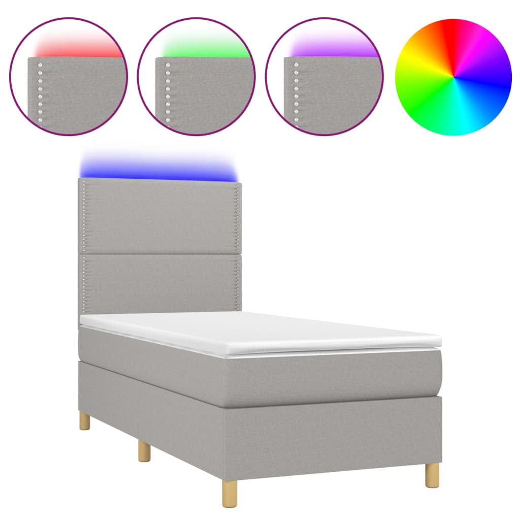 Sommier à lattes de lit avec matelas et LED Gris clair 90x190cm - XIOS