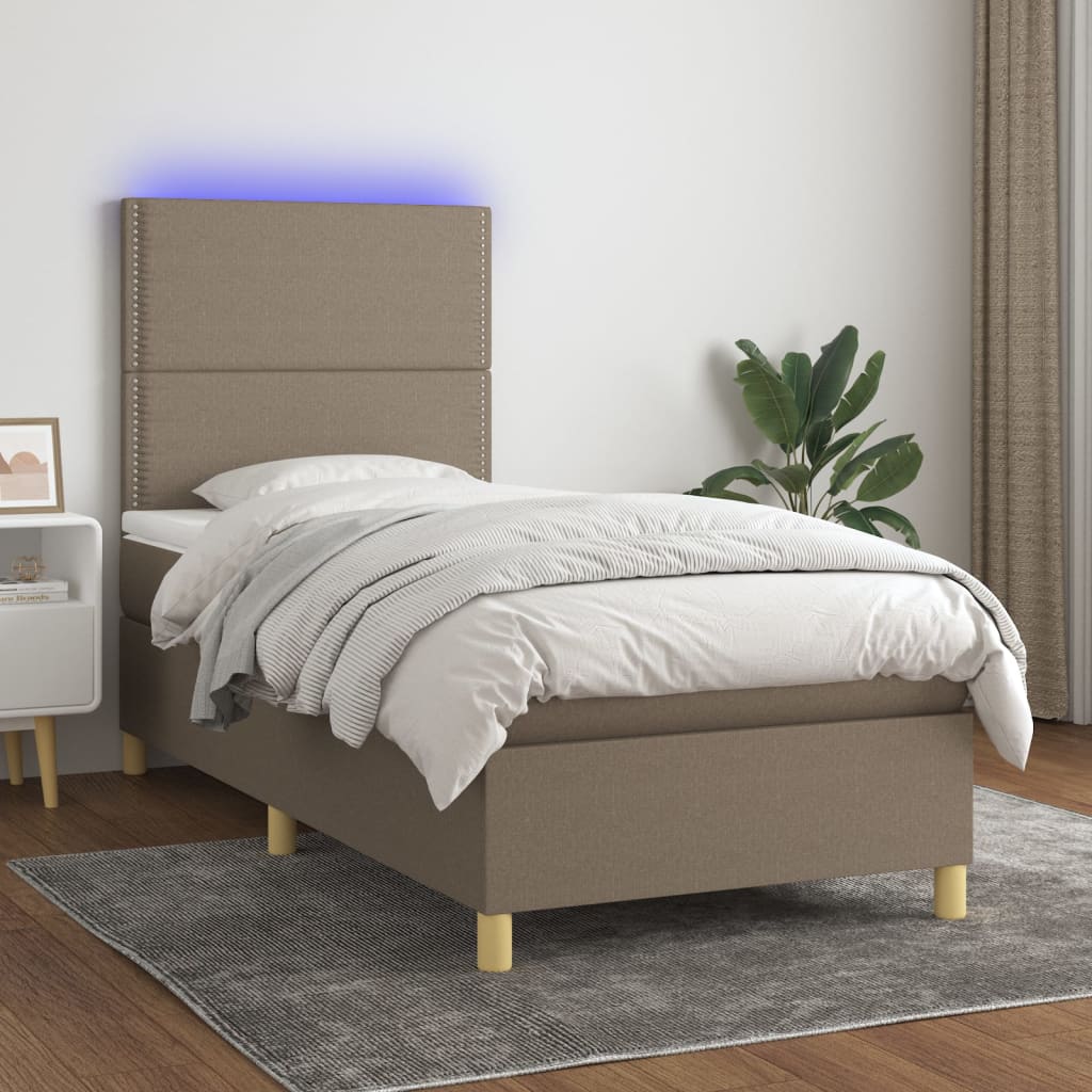 Sommier à lattes de lit et matelas et LED Taupe 90x200 cm Tissu - XIOS
