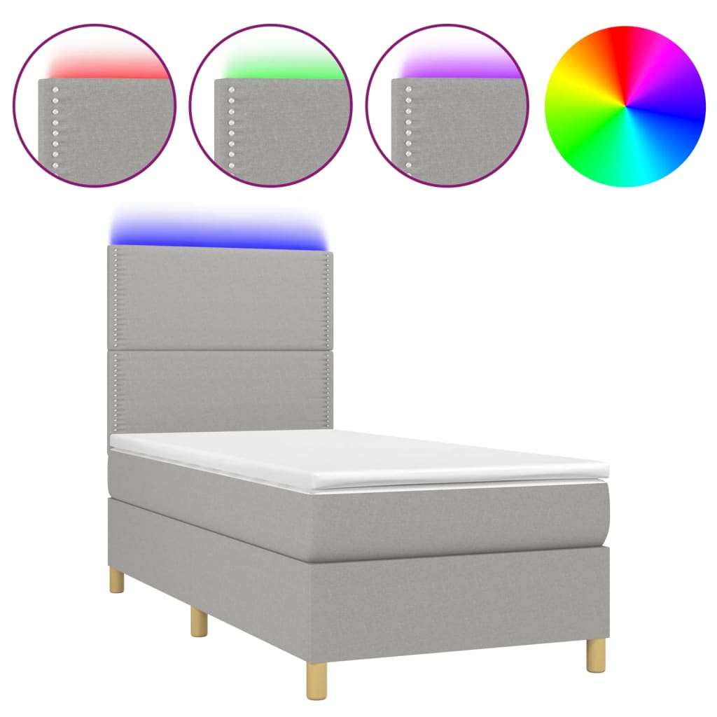Sommier à lattes de lit et matelas et LED Gris clair 100x200 cm - XIOS