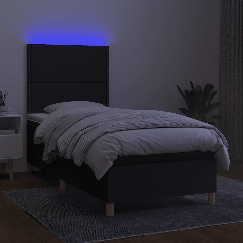 Sommier à lattes de lit et matelas et LED Noir 100x200 cm Tissu - XIOS