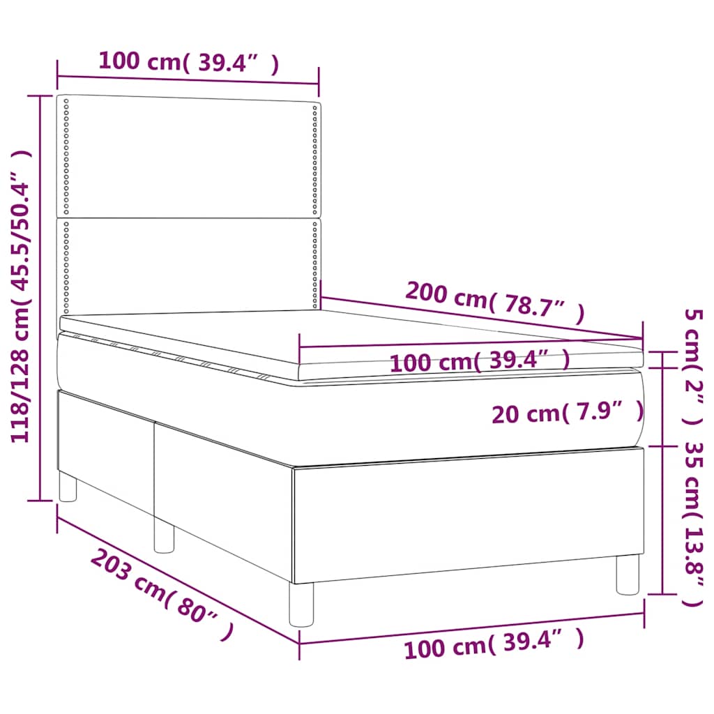Sommier à lattes de lit et matelas et LED Noir 100x200 cm Tissu - XIOS