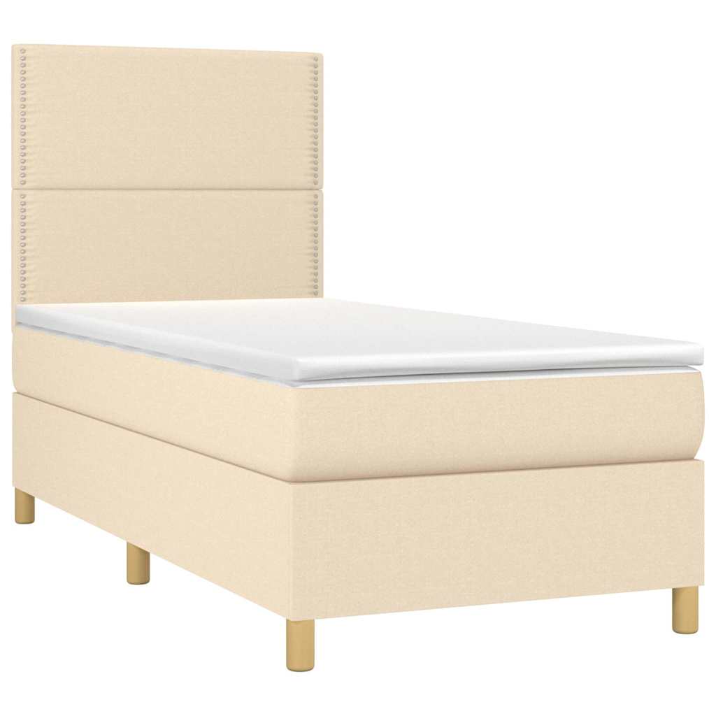 Sommier à lattes de lit et matelas et LED Crème 100x200cm Tissu