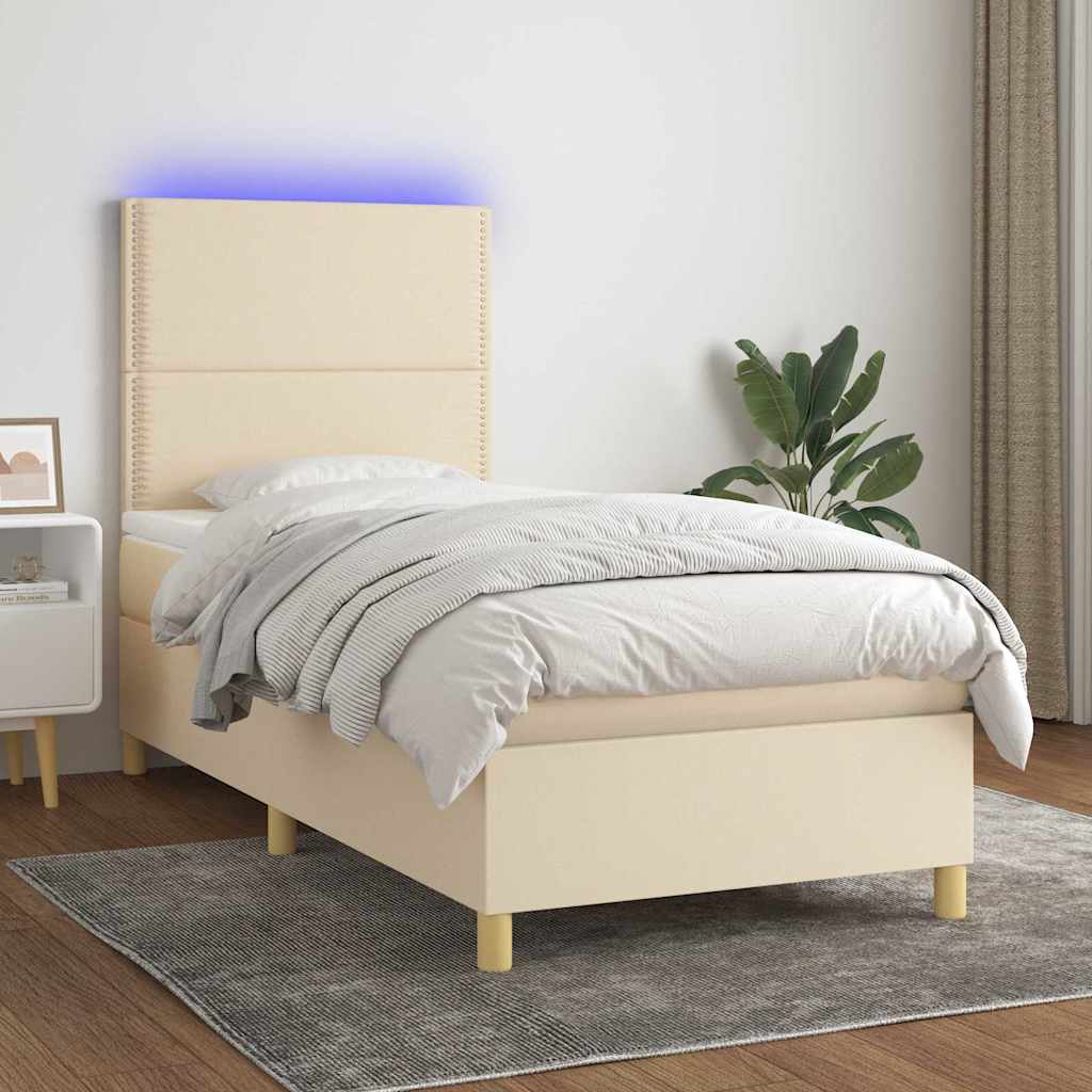Sommier à lattes de lit et matelas et LED Crème 100x200cm Tissu
