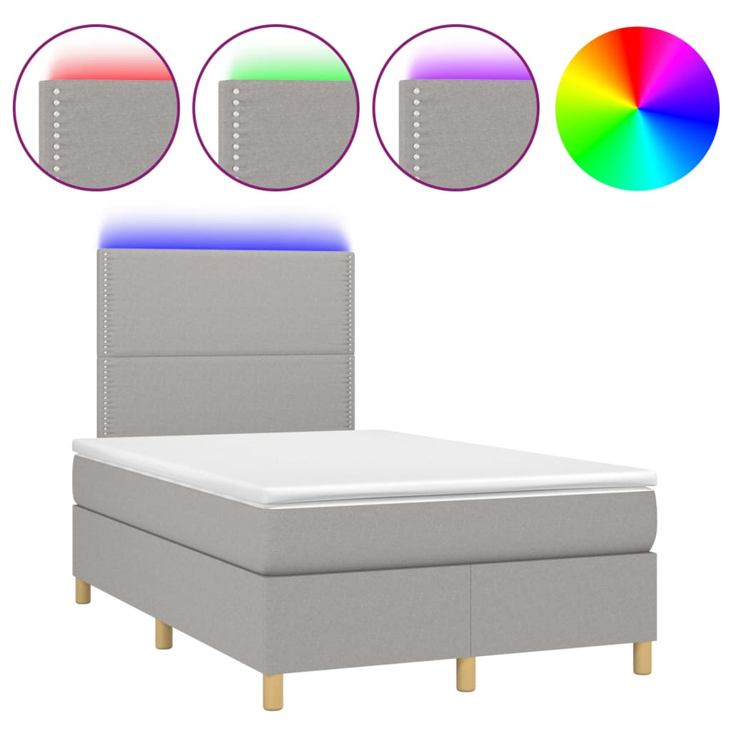 Sommier à lattes de lit et matelas et LED Gris clair 120x200 cm - XIOS