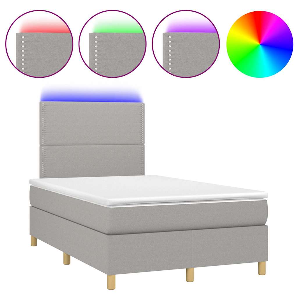 Sommier à lattes de lit et matelas et LED Gris clair 120x200 cm
