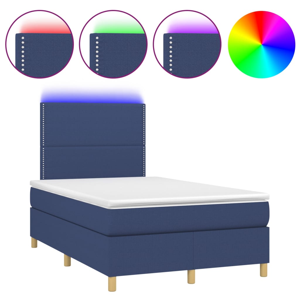 Sommier à lattes de lit et matelas et LED Bleu 120x200 cm Tissu - XIOS