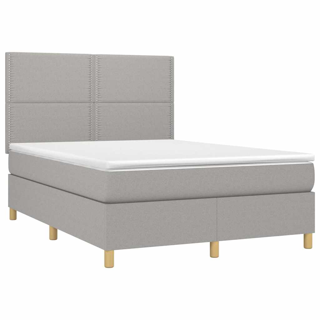 Sommier à lattes de lit et matelas et LED Gris clair 140x190 cm