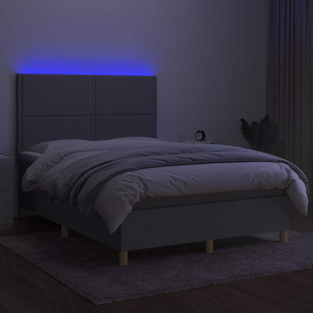 Sommier à lattes de lit et matelas et LED Gris clair 140x190 cm