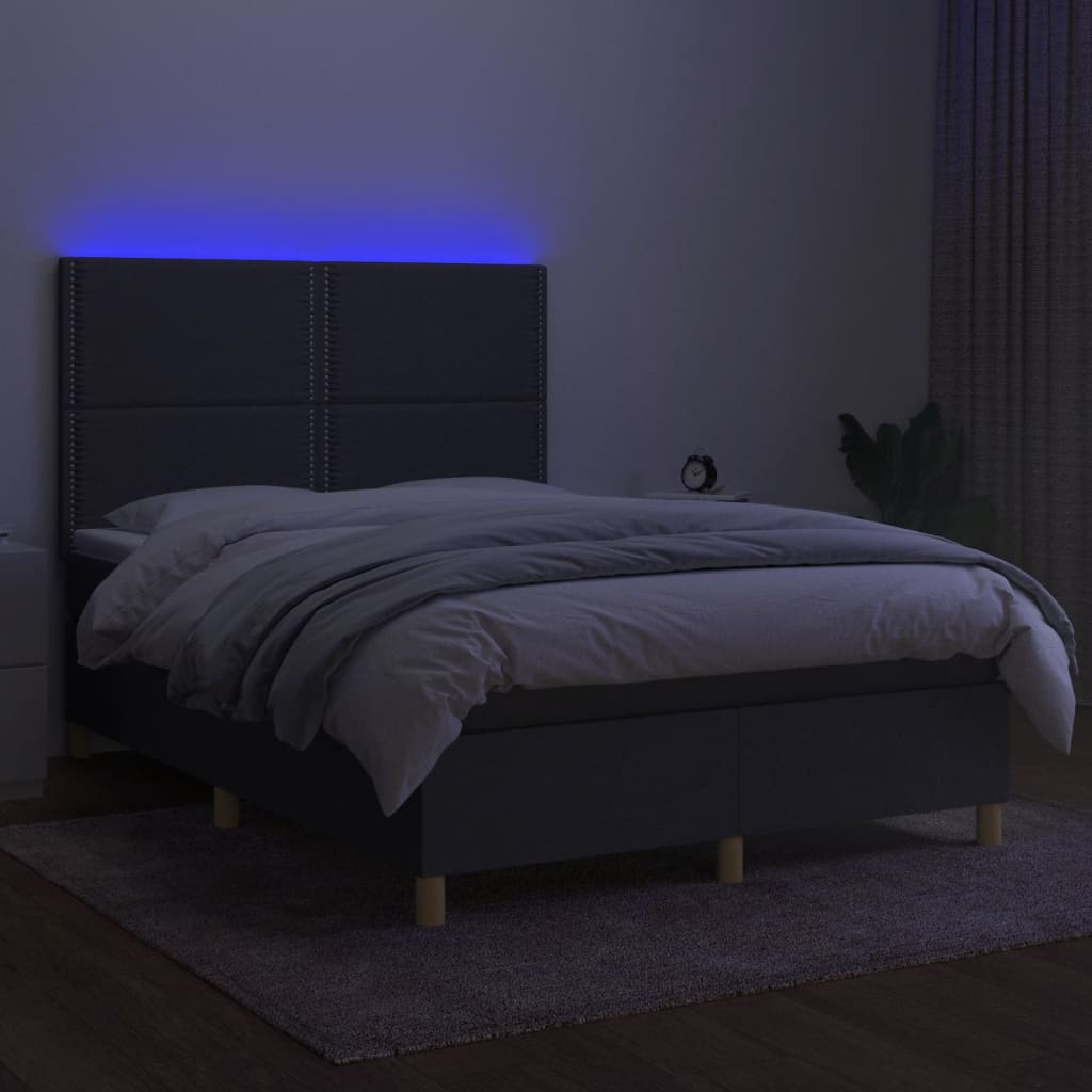 Sommier à lattes de lit et matelas et LED Gris foncé 140x190 cm - XIOS
