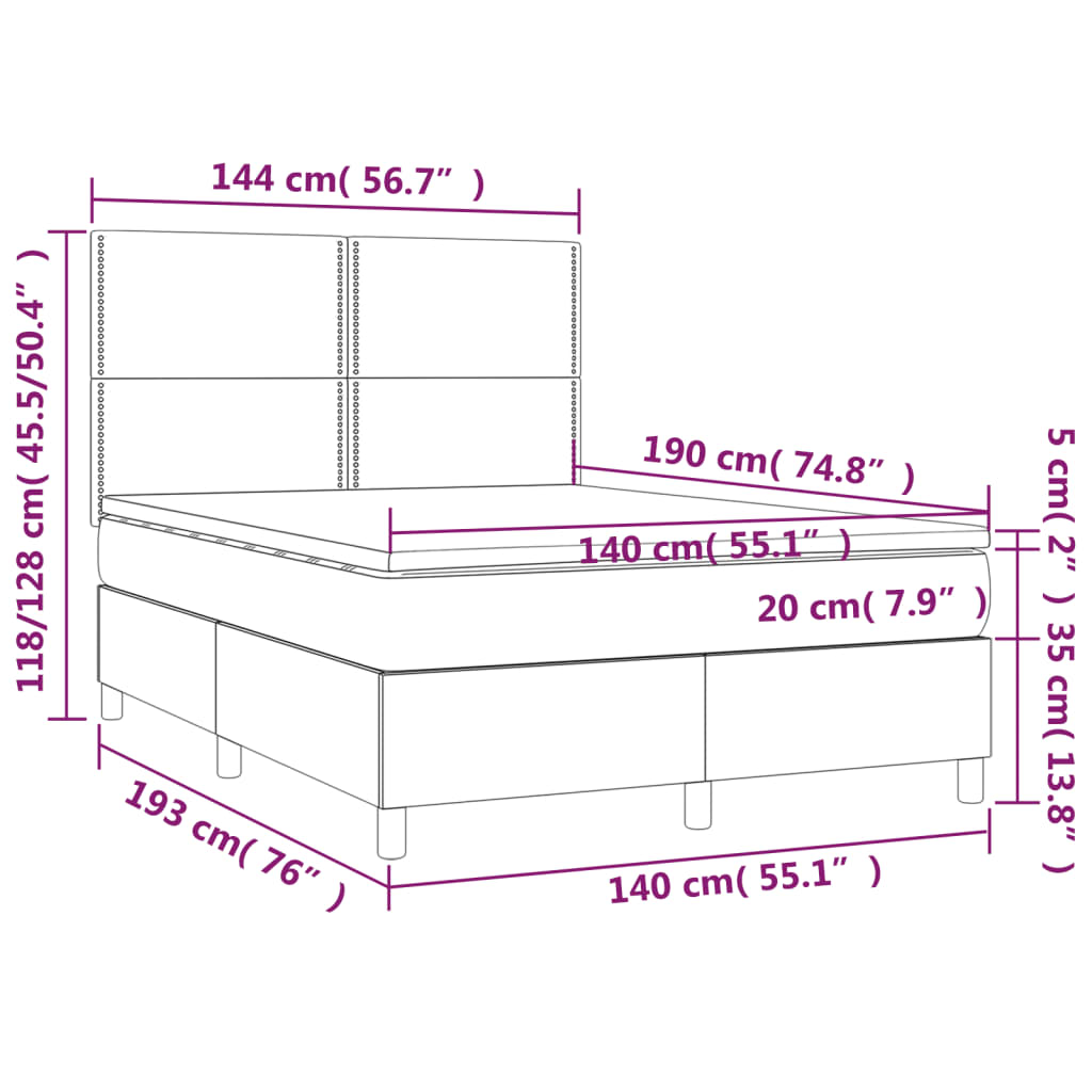 Sommier à lattes de lit et matelas et LED Gris foncé 140x190 cm - XIOS