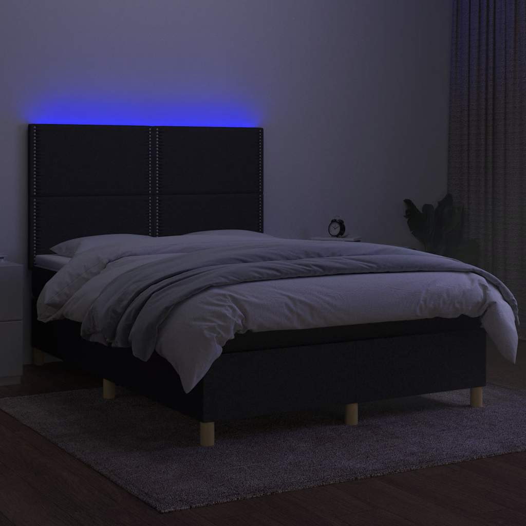 Sommier à lattes de lit et matelas et LED Noir 140x190 cm Tissu - XIOS