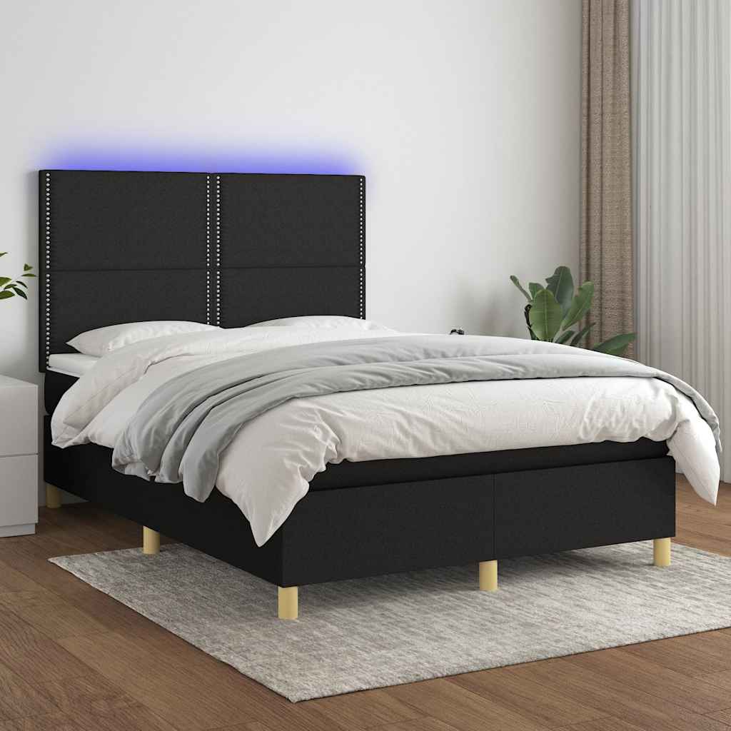 Sommier à lattes de lit et matelas et LED Noir 140x190 cm Tissu - XIOS