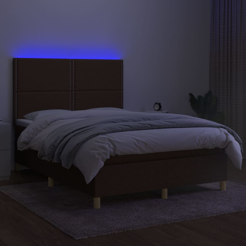 Sommier à lattes de lit matelas et LED Marron foncé 140x190 cm - XIOS