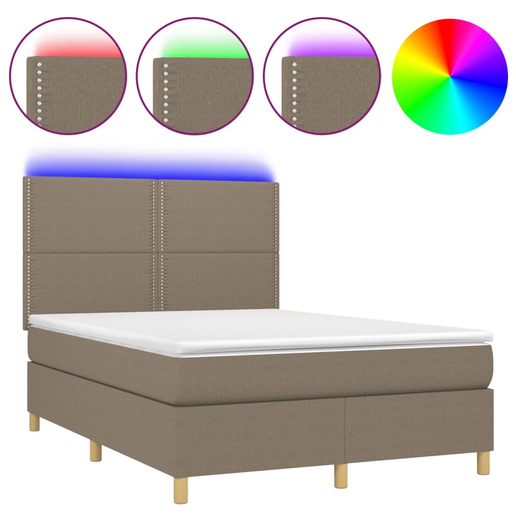 Sommier à lattes de lit et matelas et LED Taupe 140x190cm Tissu - XIOS