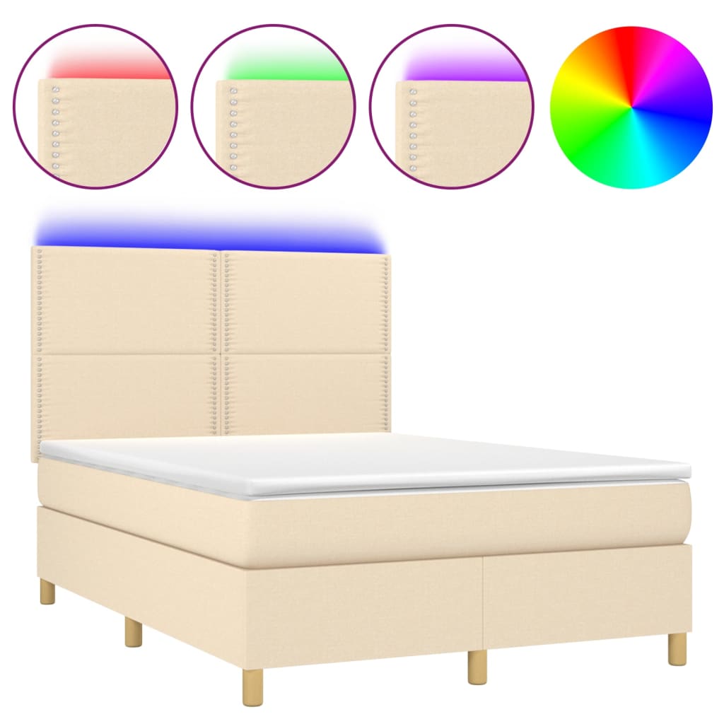 Sommier à lattes de lit et matelas et LED Crème 140x190cm Tissu - XIOS