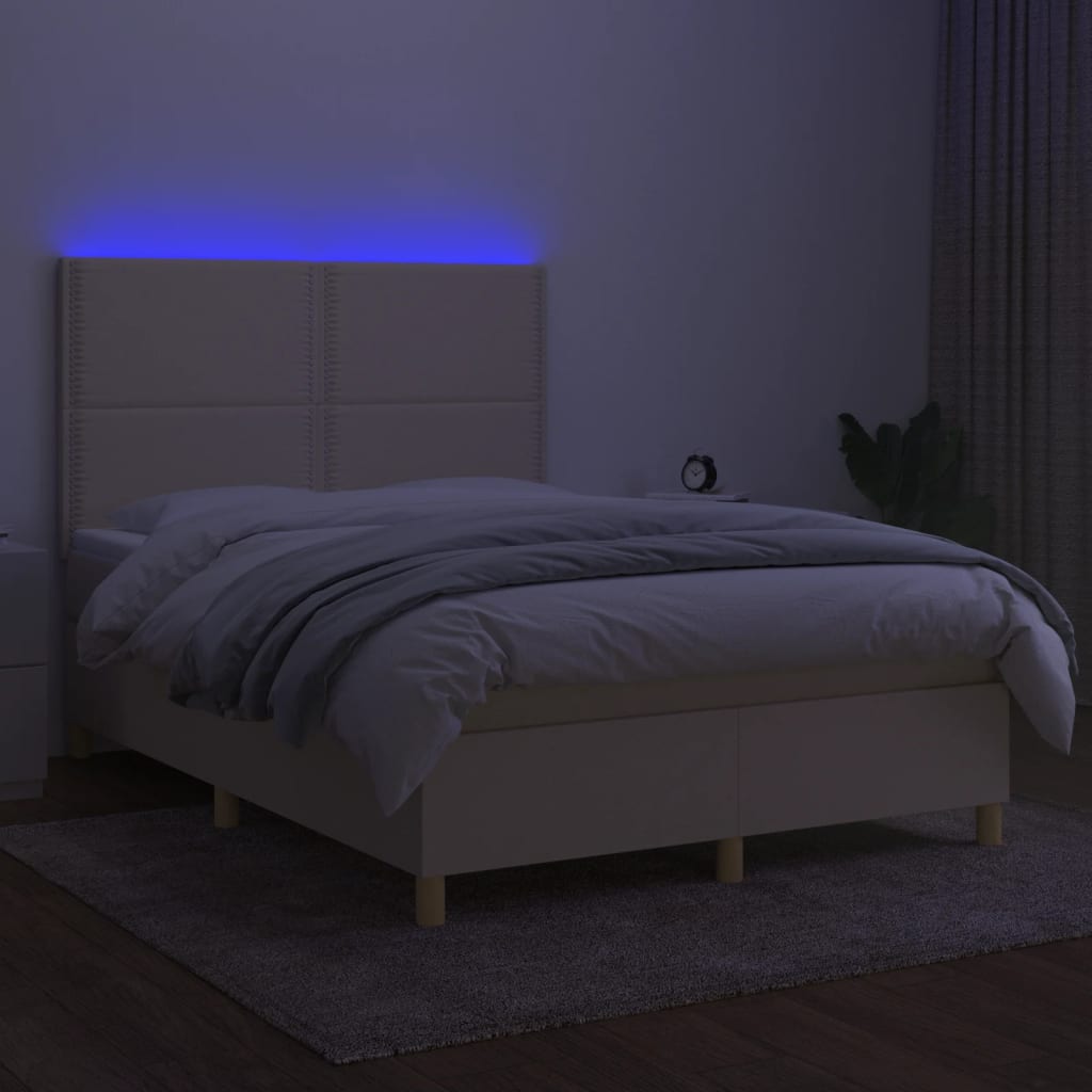 Sommier à lattes de lit et matelas et LED Crème 140x190cm Tissu - XIOS