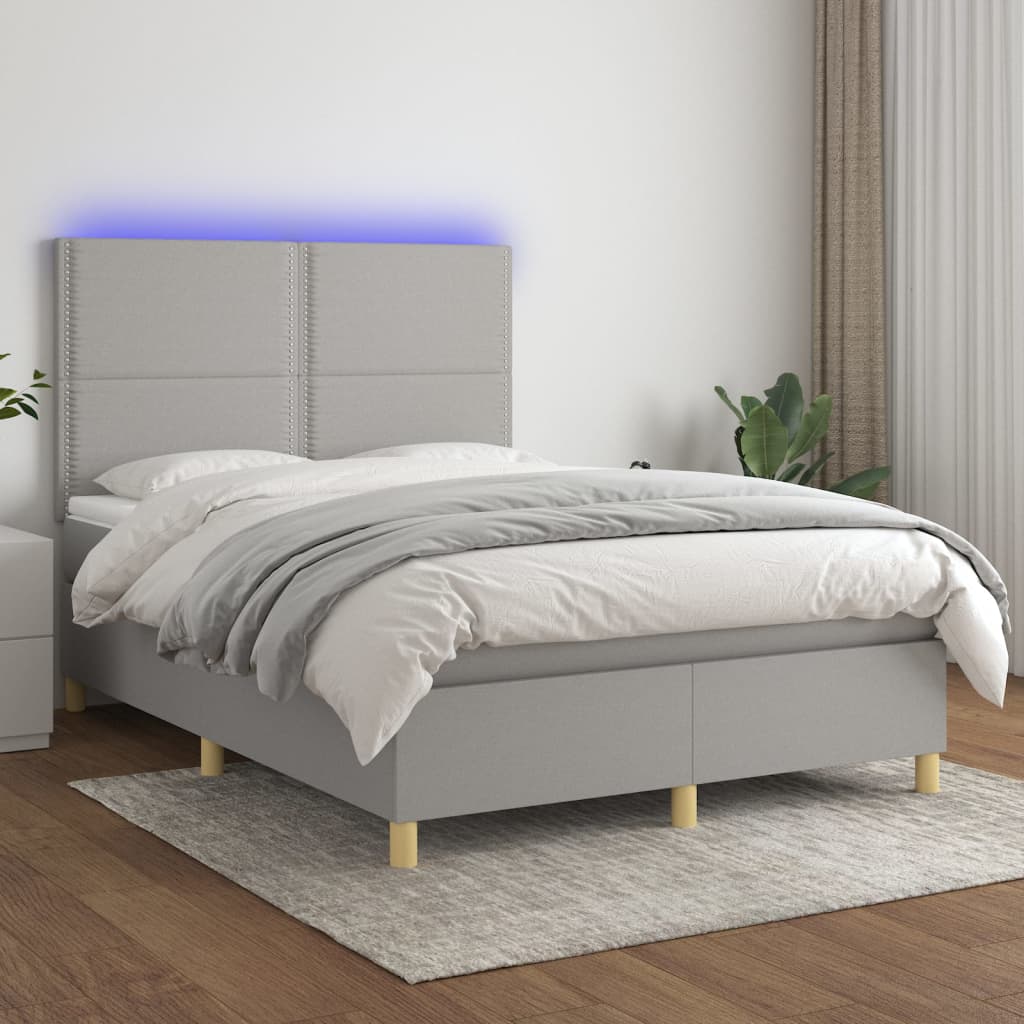 Sommier à lattes de lit et matelas et LED Gris clair 140x200 cm - XIOS
