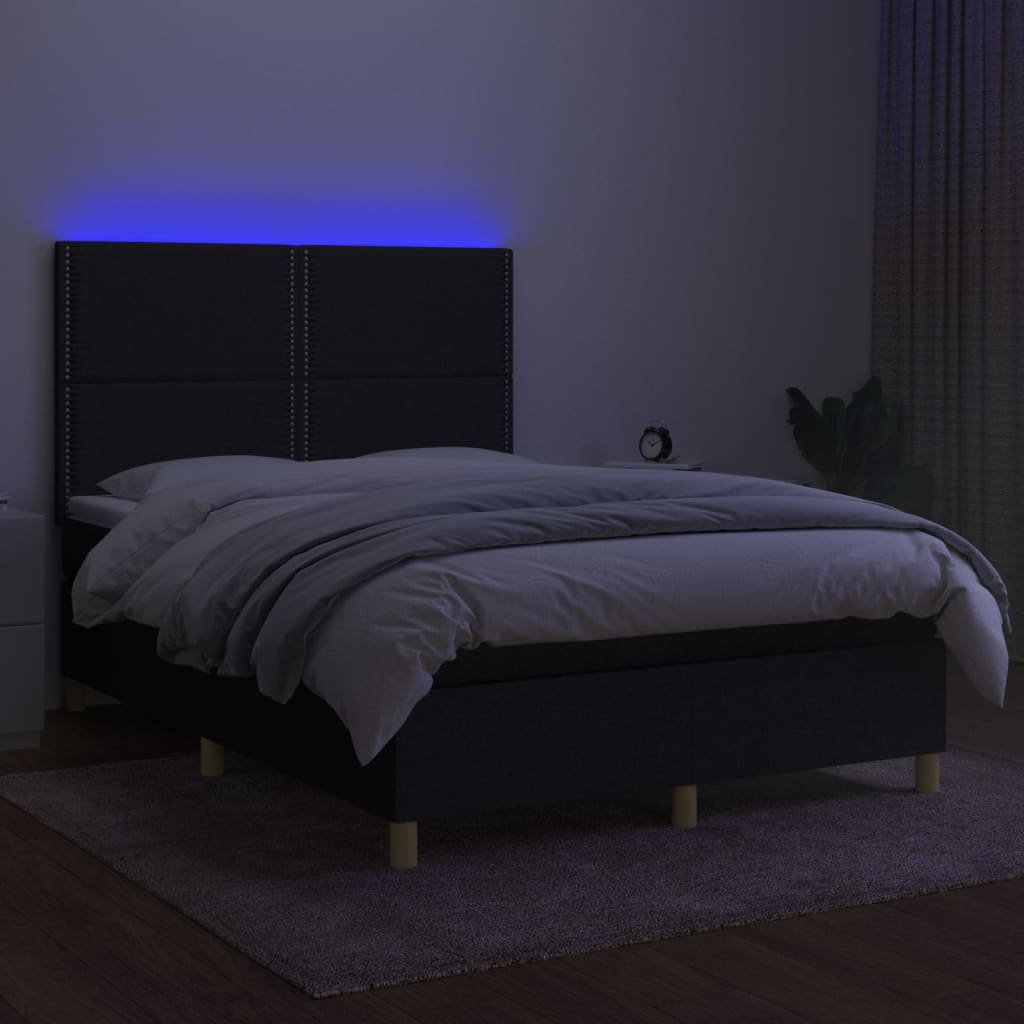 Sommier à lattes de lit et matelas et LED Noir 140x200 cm Tissu - XIOS