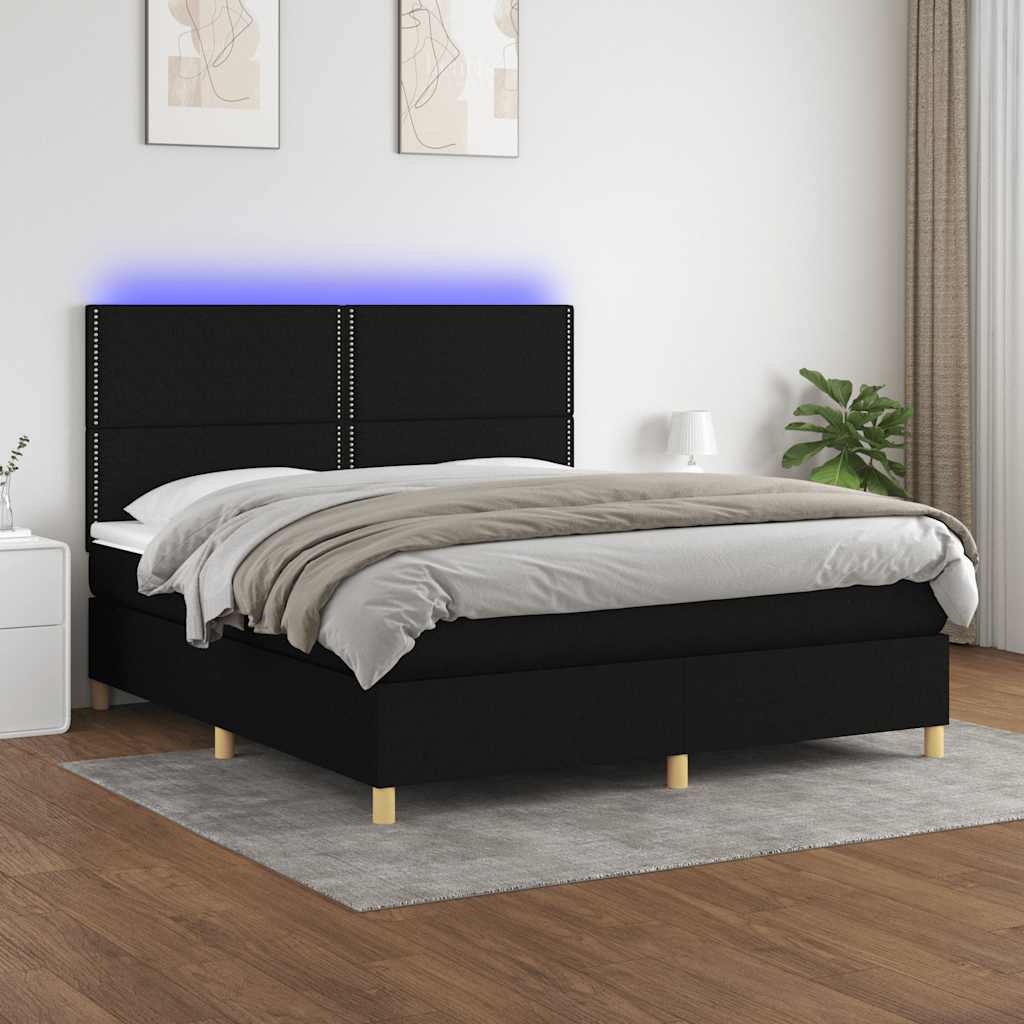 Sommier à lattes de lit et matelas et LED Noir 160x200 cm Tissu - XIOS