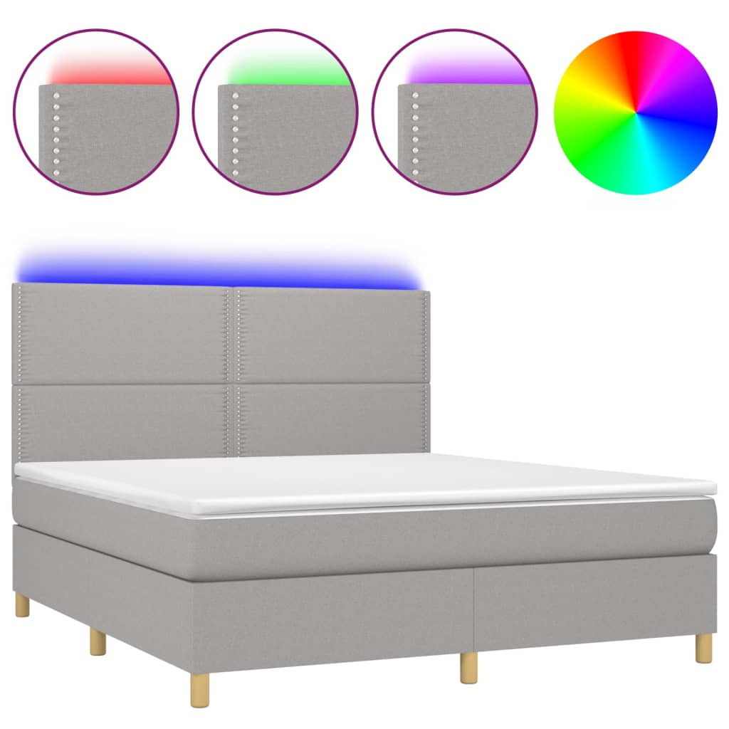 Sommier à lattes de lit et matelas et LED Gris clair 180x200 cm
