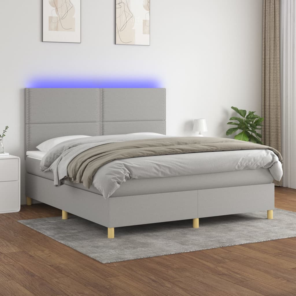 Sommier à lattes de lit et matelas et LED Gris clair 180x200 cm - XIOS