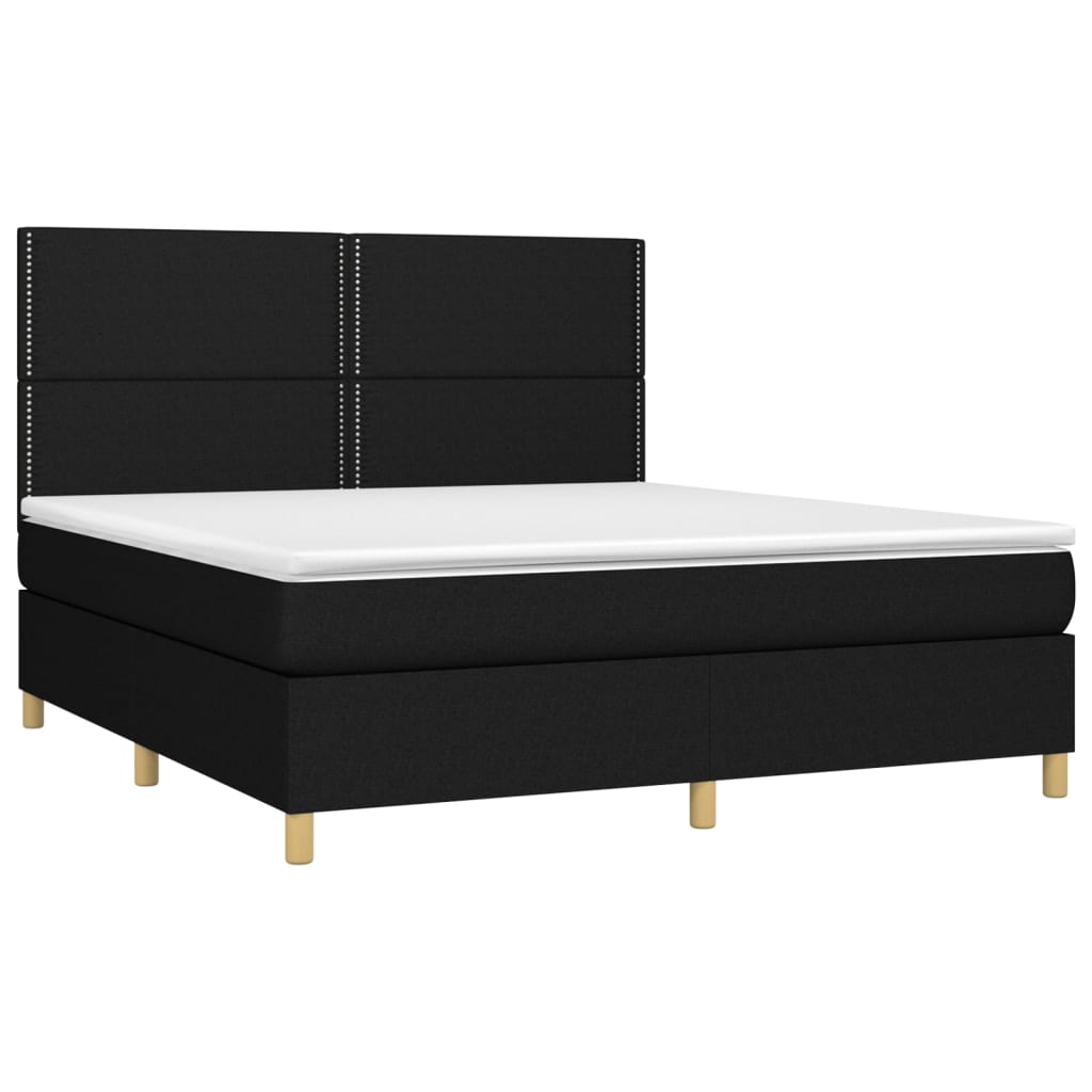 Sommier à lattes de lit et matelas et LED Noir 180x200 cm Tissu - XIOS