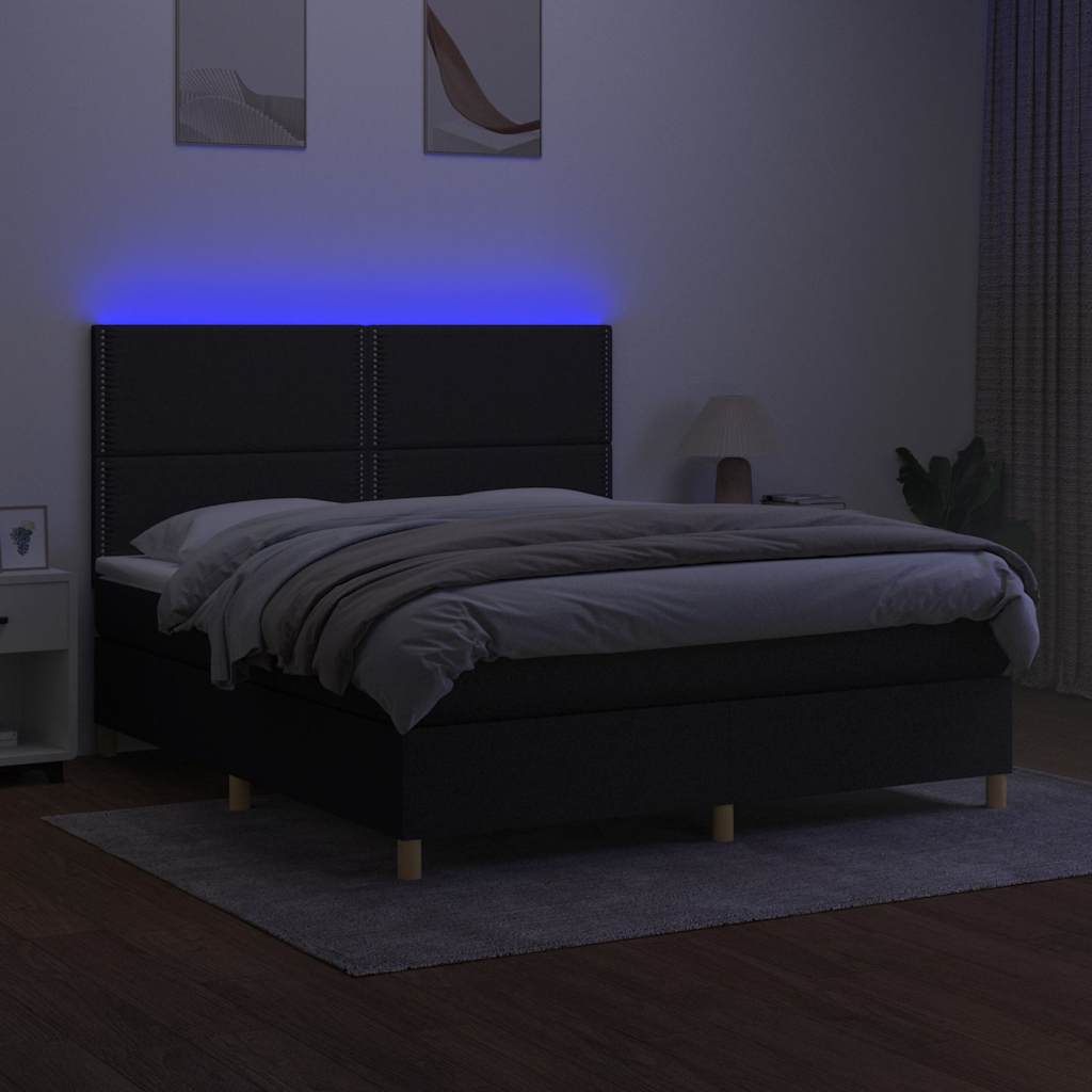 Sommier à lattes de lit et matelas et LED Noir 180x200 cm Tissu - XIOS