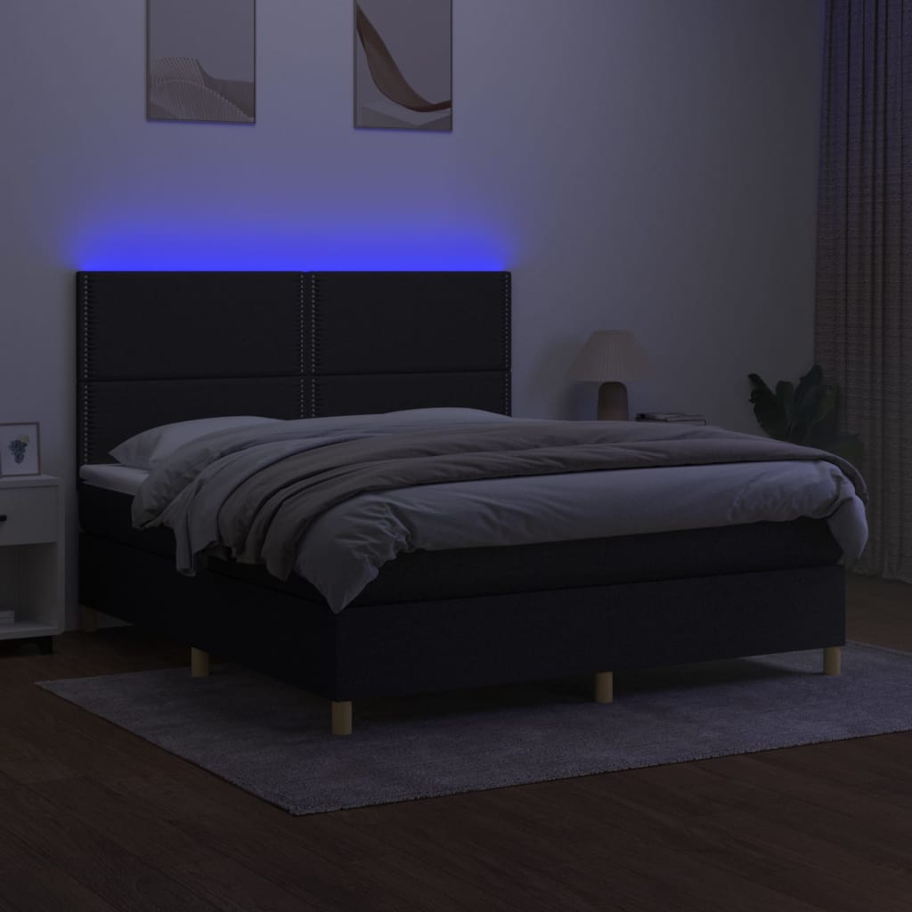 Sommier à lattes de lit et matelas et LED Noir 180x200 cm Tissu - XIOS