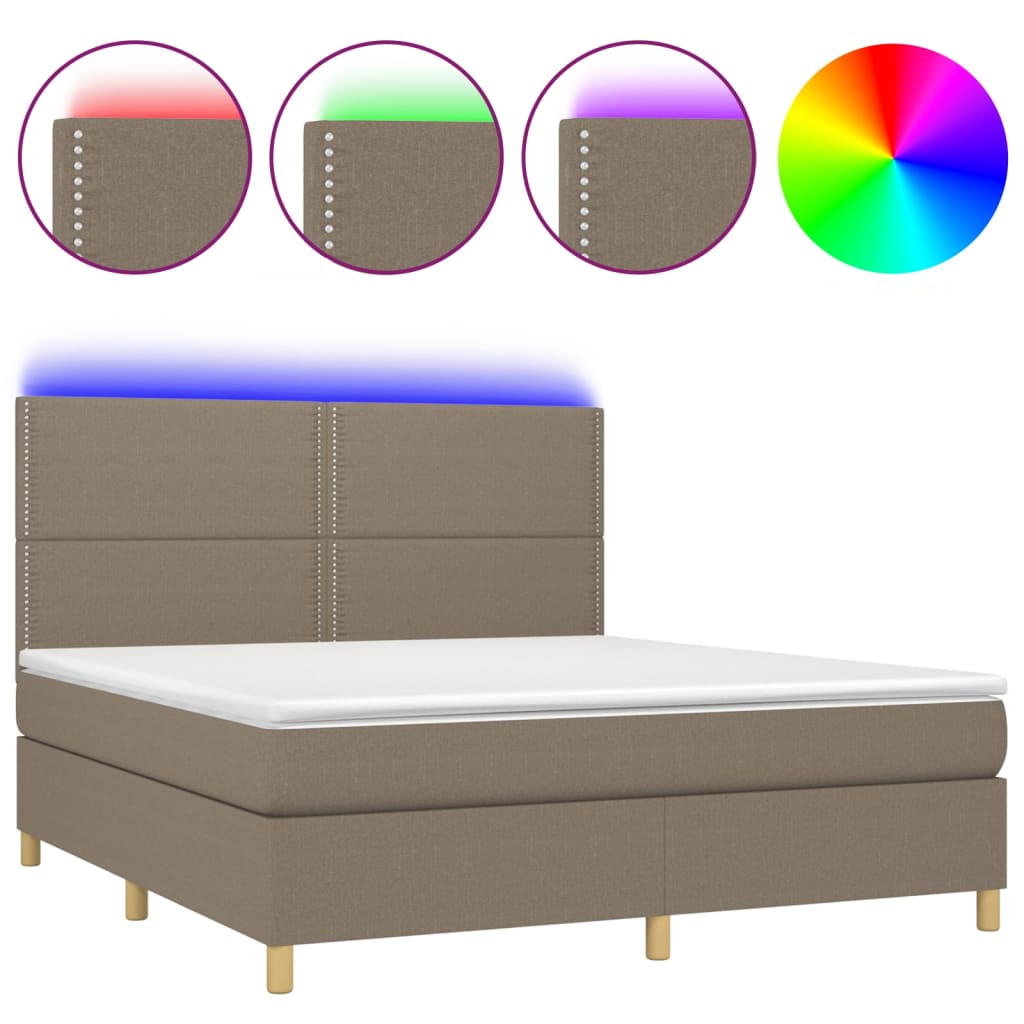 Sommier à lattes de lit et matelas et LED Taupe 180x200cm Tissu - XIOS