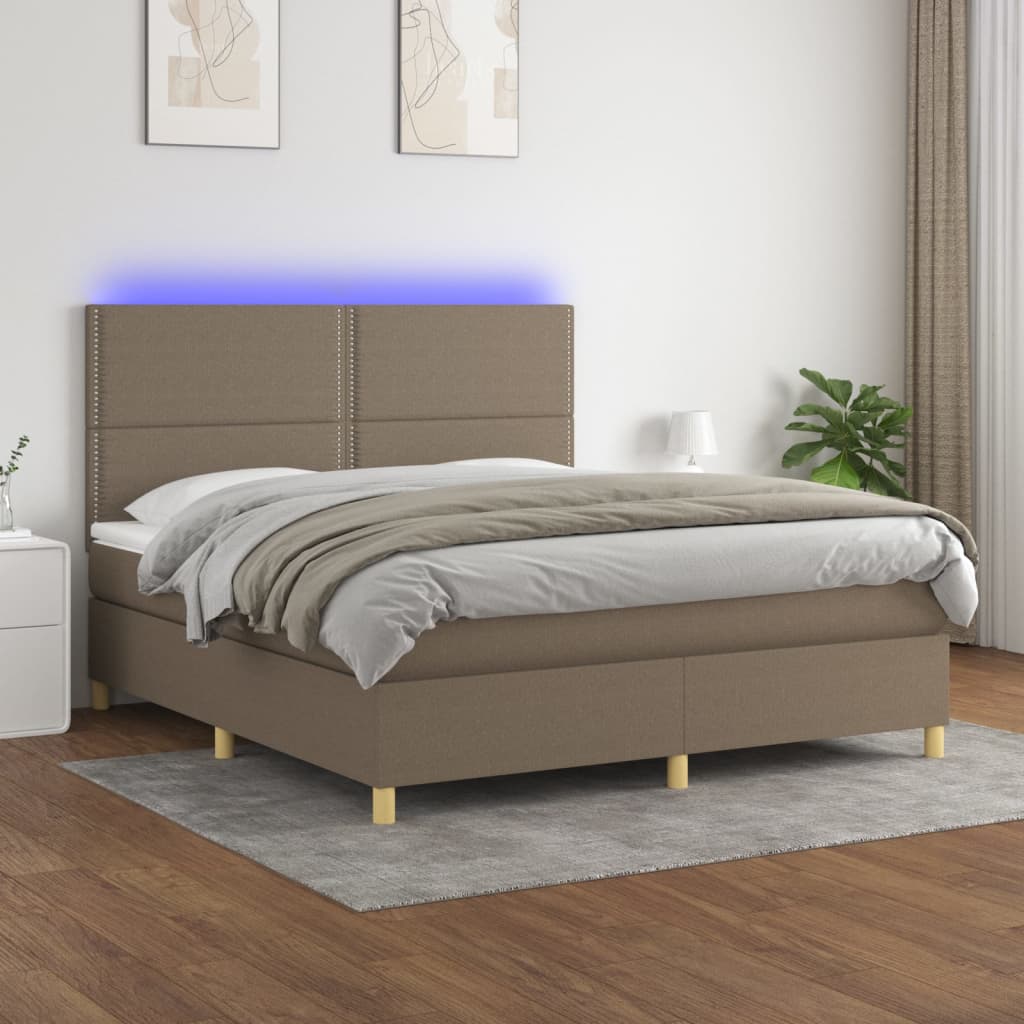 Sommier à lattes de lit et matelas et LED Taupe 180x200cm Tissu - XIOS